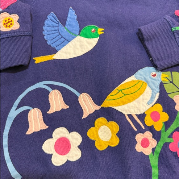 Mini Boden Girls Blue Embroidered Bird Floral Sweatshirt Size 6-7Y Cotton Spring - Picture 4 of 10
